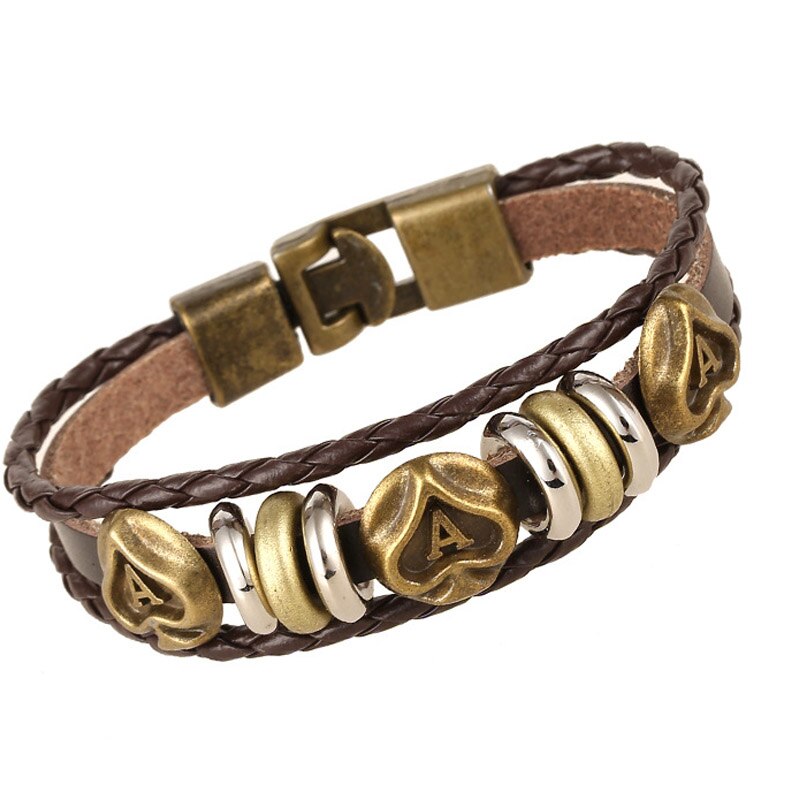 Vintage Beads Charm Bracelet Handmade Woven Gold Plate Leather Bracelets & Bangles For Women Men Jewelry Accessory