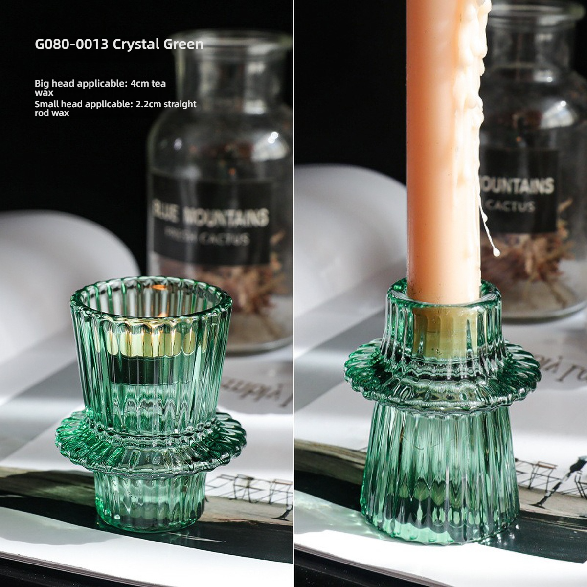 Portavelas de pilar de cristal transparente para candelabros de de mesa, centro de mesa decorativo para comedor en casa: Azul