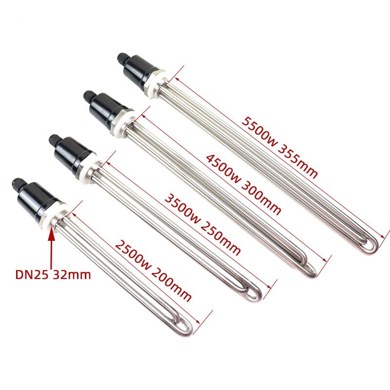 220v Water Heating Element DN25 Stainless Steel Electrical Immersion Brewing Tubular Heater 2.5kw/3.5kw/4.5kw/5.5kw