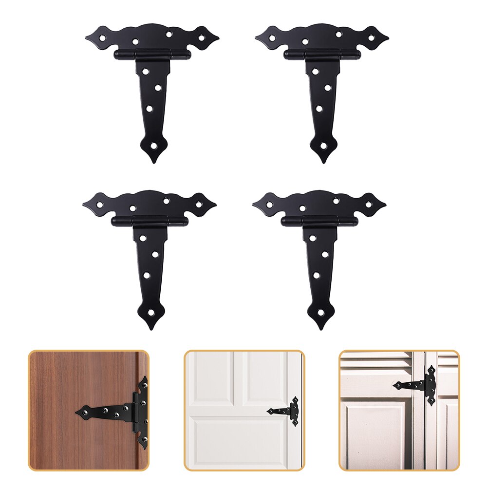 4pcs T-shaped Gate Hinges Heavy Duty Hinges Black Shed Barn Door Hinges: Default Title