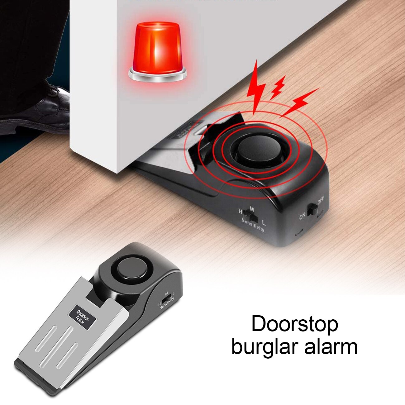 120DB Door Stop Alarm Stainless Steel Burglar Alarm Alert Wireless Vibration Wedge Shaped Stopper Portable Home Travel Security