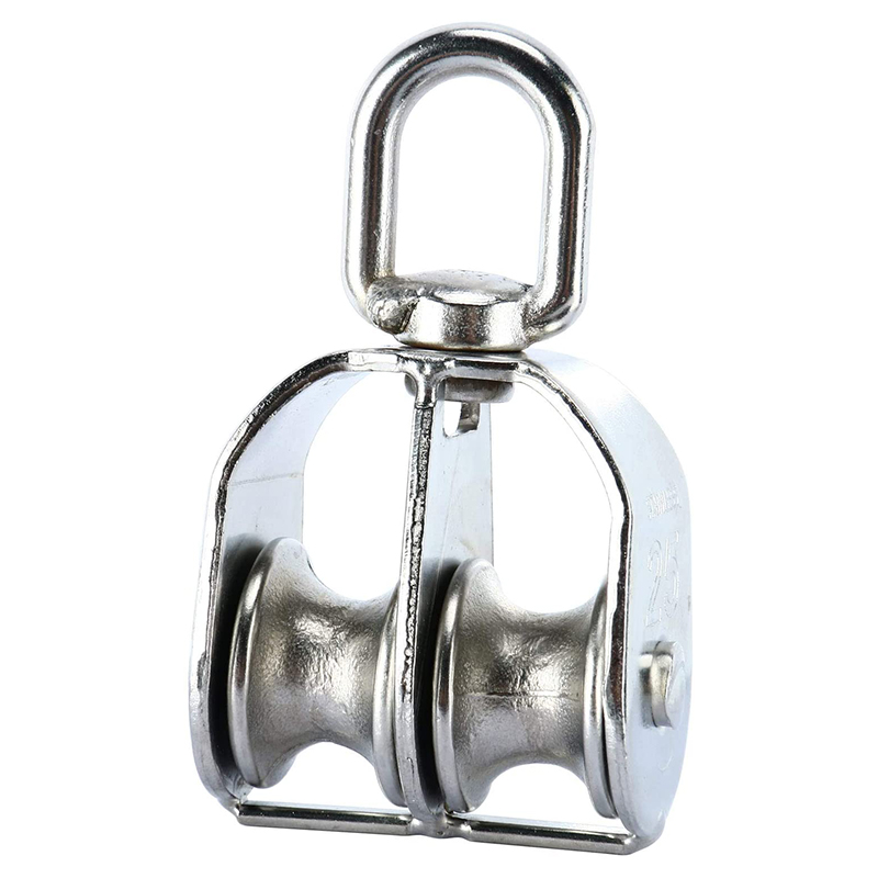 3 Pcs Stainless Steel Wire Rope Crane Double Pulley Block M20 Lifting Swivel Hook Pulley Block Hanging Wire Towing Wheel