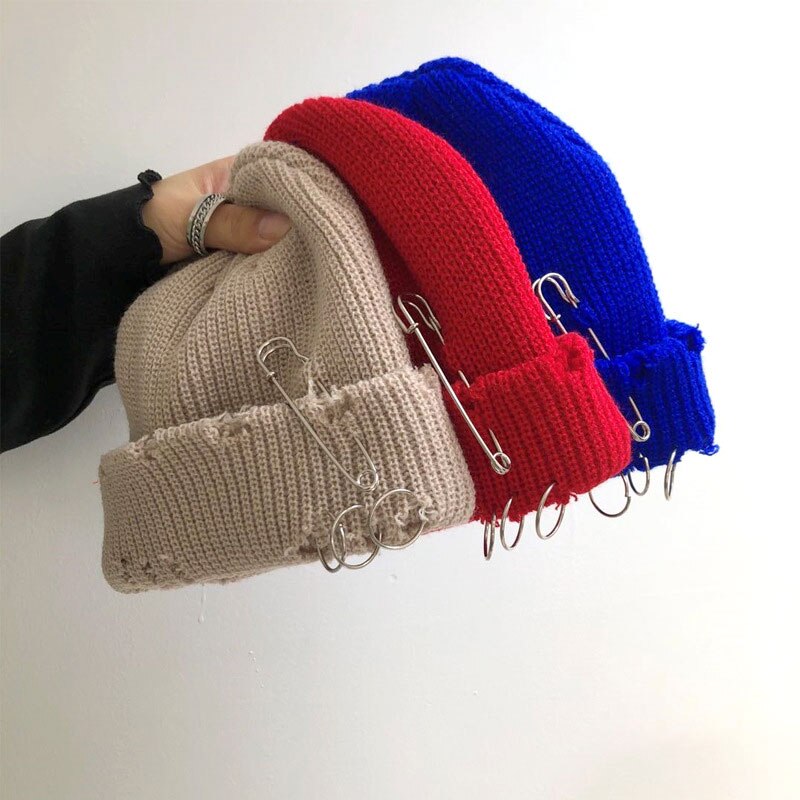 Hole Knitted Hat Doudou Guapi Hat Needle Circle Decoration Personality Hole Hat Solid Color Hip Hop Couple Hat