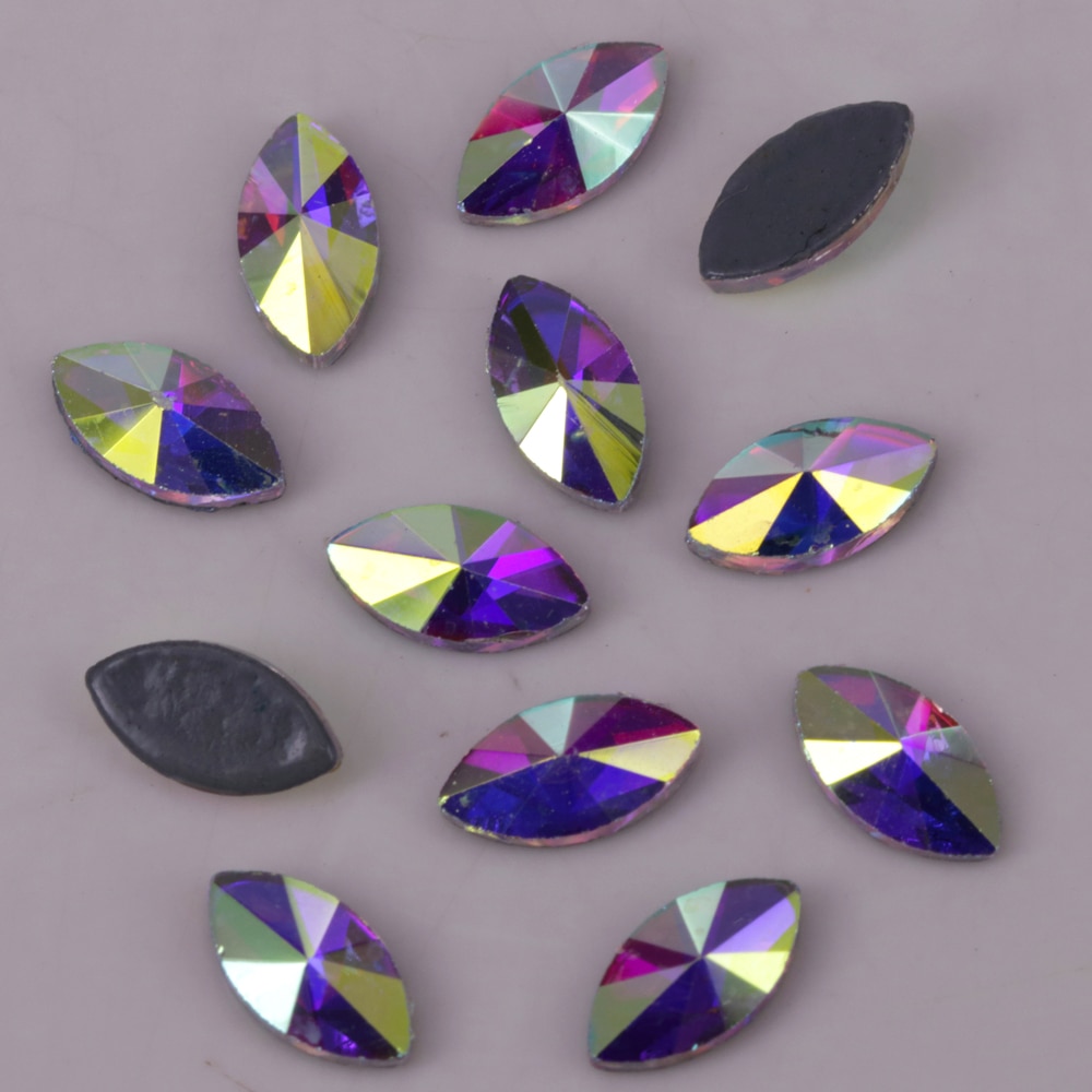 Loodvrije 3 x 6mm, 4 x 8mm, 5 x 10mm kristal ab rivoli navette hotfix strass steentjes / strijkbare platte achterkant kristallen