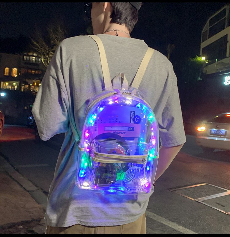 Pvc Waterproof Transparent School Bag With Light Backpacks Large Capacity Backpack Solid Clear Backpack