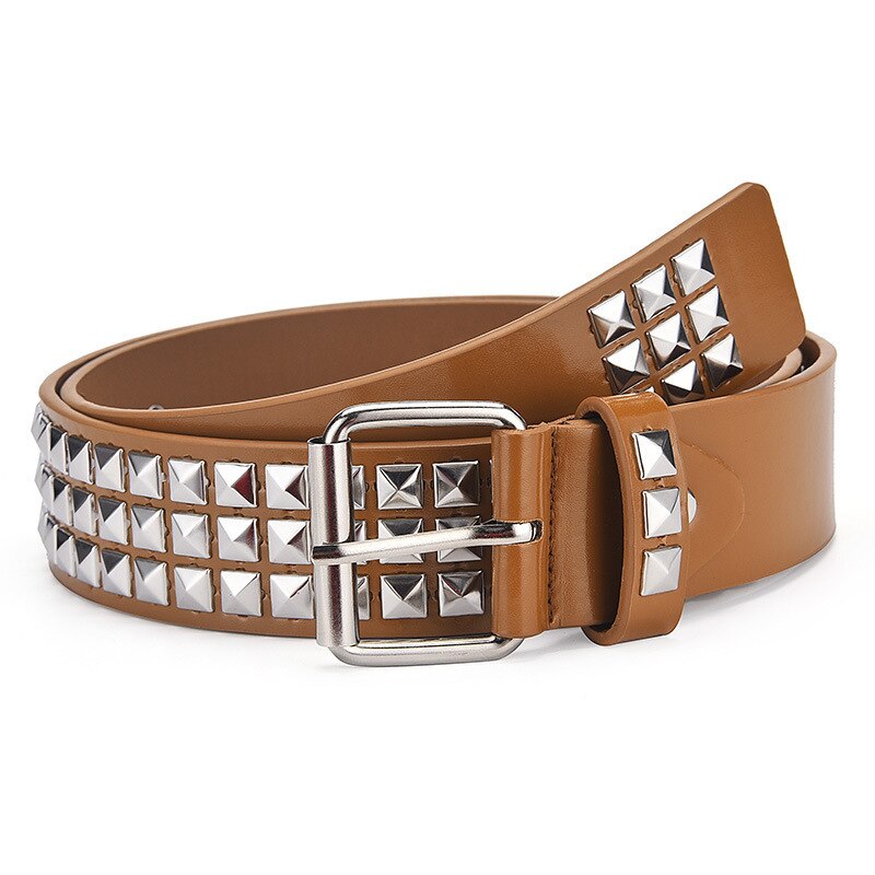 Square Beads Rivet Belt for Women Men Punk Rock With Pin Buckle Studded Belt for Dress Jeans Ceinture Femme