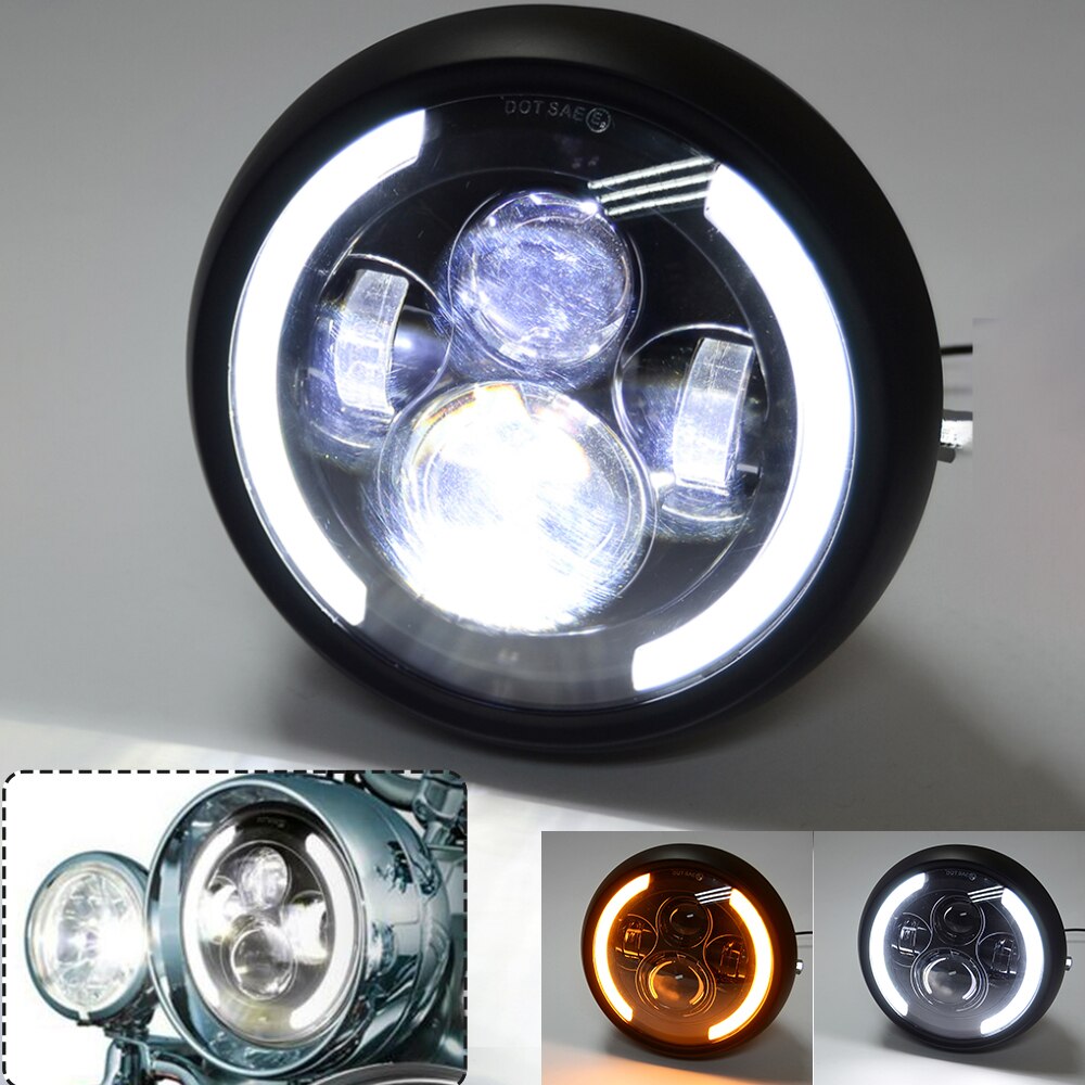 7.5 "Ronde Koplamp Met Wit/Amber Halo Ring Voor Cafer Racer Honda Suzuki Bmw 7.5 Inch Projector Led motorfiets Koplamp