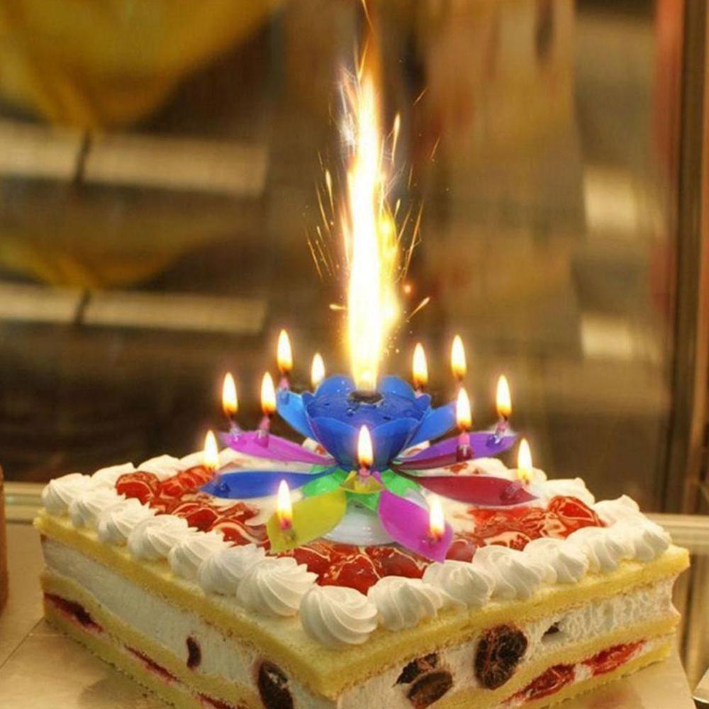 Birthday Cake Music Candles with 8 Candles Lotus Flower Christmas Festival Decorative Music Wedding Party