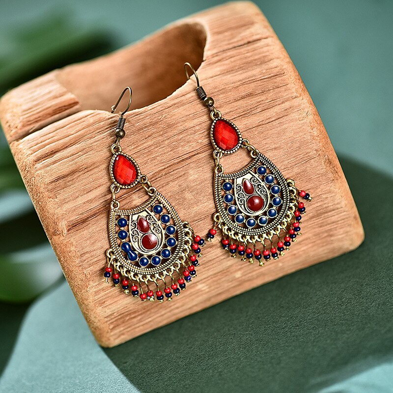 Classic Women&#39;s Gypsy Gold Round Wedding Earrings Tibetan Jewelry Ladies Retro Tassel Indian Jhumka Earrings: Style 4