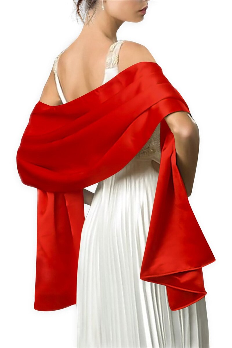 Satynowy wieczór weselny formalny Prom Cocktail Wrap Cape szalik ślubny szal 150CM długość 50CM szerokość.: Czerwony
