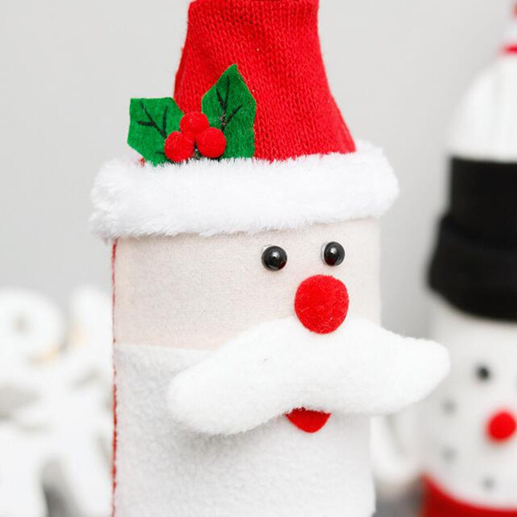 Decoración navideña para el hogar, mesa, muñeco de nieve, pueblo de Papá Noel, champán, cubiertas de botellas de Navidad, tapones para botellas de vino tinto, bolsa #3