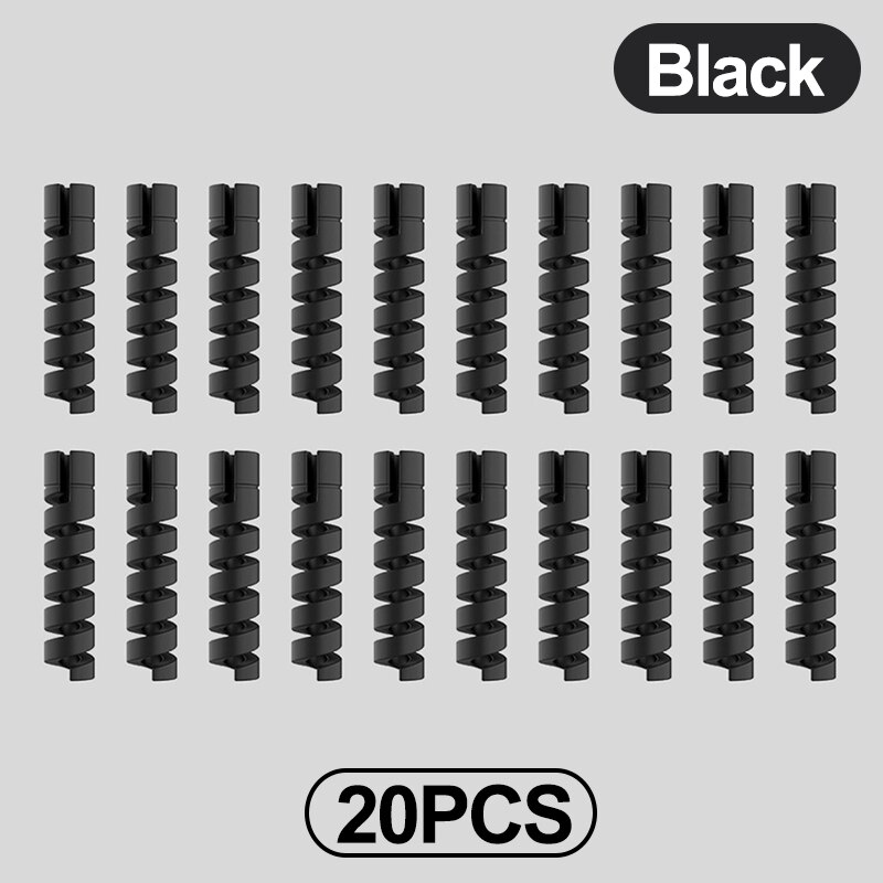 Zabezpieczenie kabla ładującego do telefonów uchwyt na kabel oplot na kable klip do myszy przewód ładowarki USB zarządzanie organizer do kabli: A 20Pcs-Black