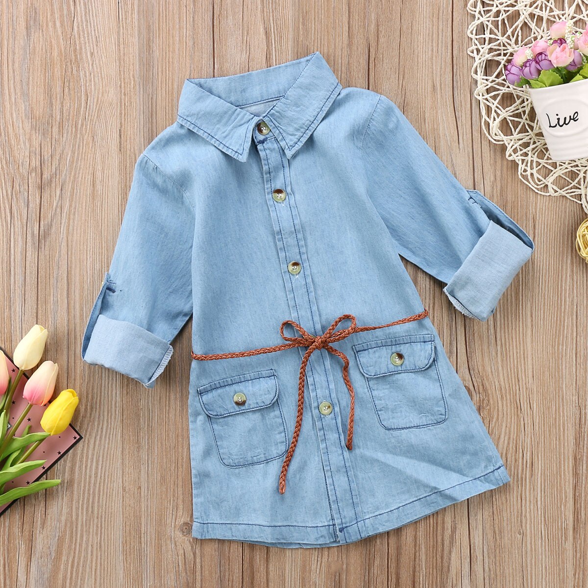 Pudcoco 2019 nova marca de moda bebê crianças menina denim curto mini vestido jean manga longa casual camisa festa vestido