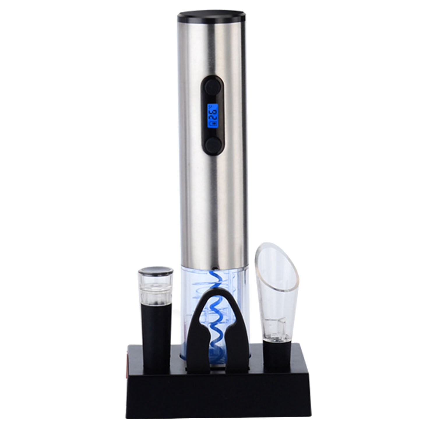 Electric Corkscrew Electric Stainless Steel Wine Bottle Opener With Charging Stand Lcd Battery Indicator, Silver (Eu Plug): Default Title