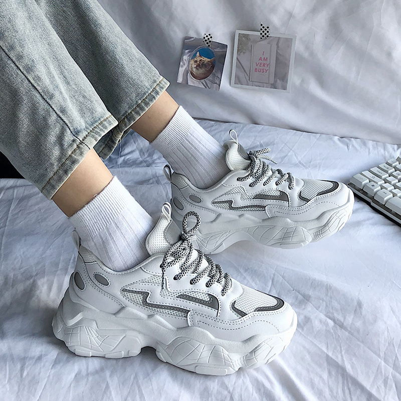 Dames sneakers herfst dames casual schoenen ademend dames platform dad schoenen sneakers zapatillas mujer  m1150: Wit / 5