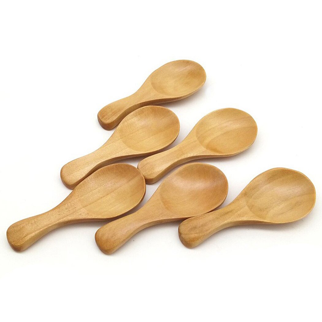 8Pcs Small Wooden Salt Spoon Solid Natural Wood Condiments Spoon Handmade Crude Wood 8.5*3.3cm Eco-Friendly For Salt,Sugar Etc.