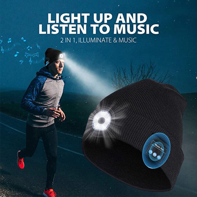 Äskettäin bluetooth led pipo hattu sisäänrakennettu stereo usb ladattava led valaistu neulottu lippis unisex miehille naisille  s66: Default Title