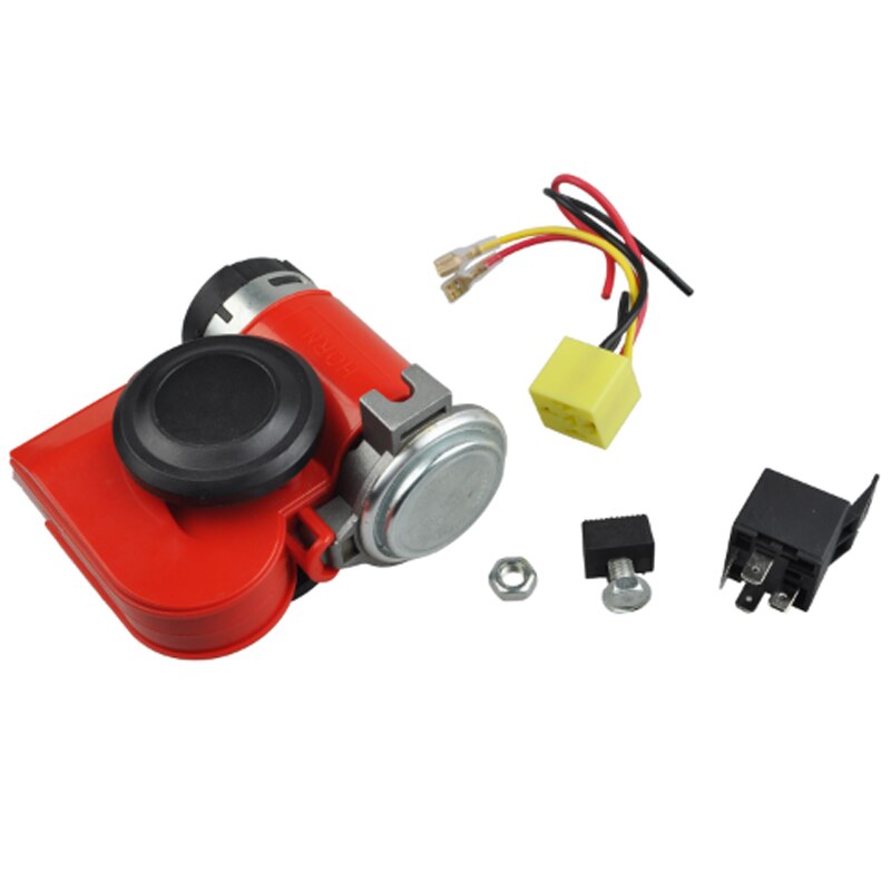 Twin Dual Tone Compact Air Loud Horn 12V 110-125db Compressor Red Motorcycle Horn