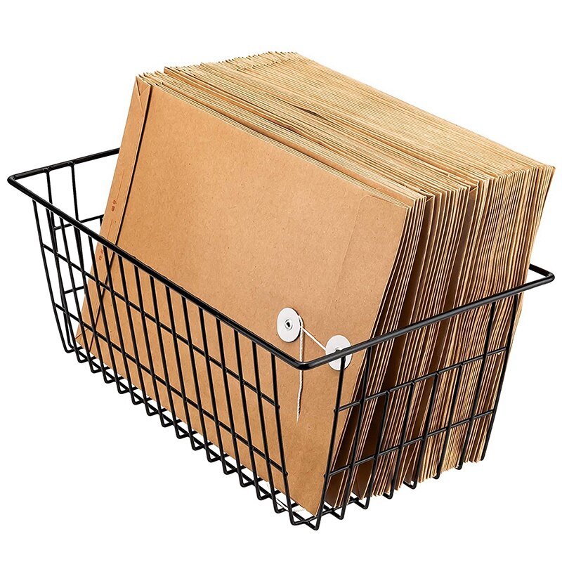 2 Pack Wire Storage Baskets, Farmhouse Metal Wire Basket Freezer Storage Organizer Bins with Handles