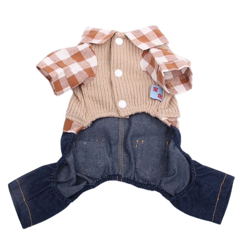 Dog Cat Jumpsuit Sweater Plaid Bowtie Pet Puppy Coat Jacket Autumn/Winter Clothes Overalls