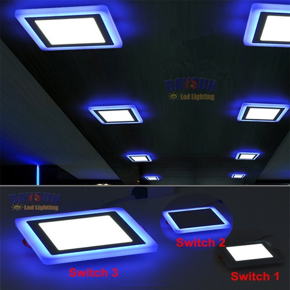 Ultratynd led-downlight 6w 9w 16w 24w led-lampe med to farver  ac85-265v loftindbygningslamper hvid + blå