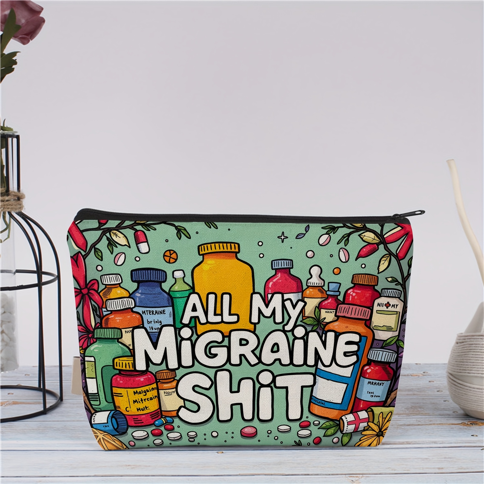 En my migraine-kosmetikkveske – en søt multifunksjonell glidelåsveske for kvinner, en smykkeoppbevaringsveske