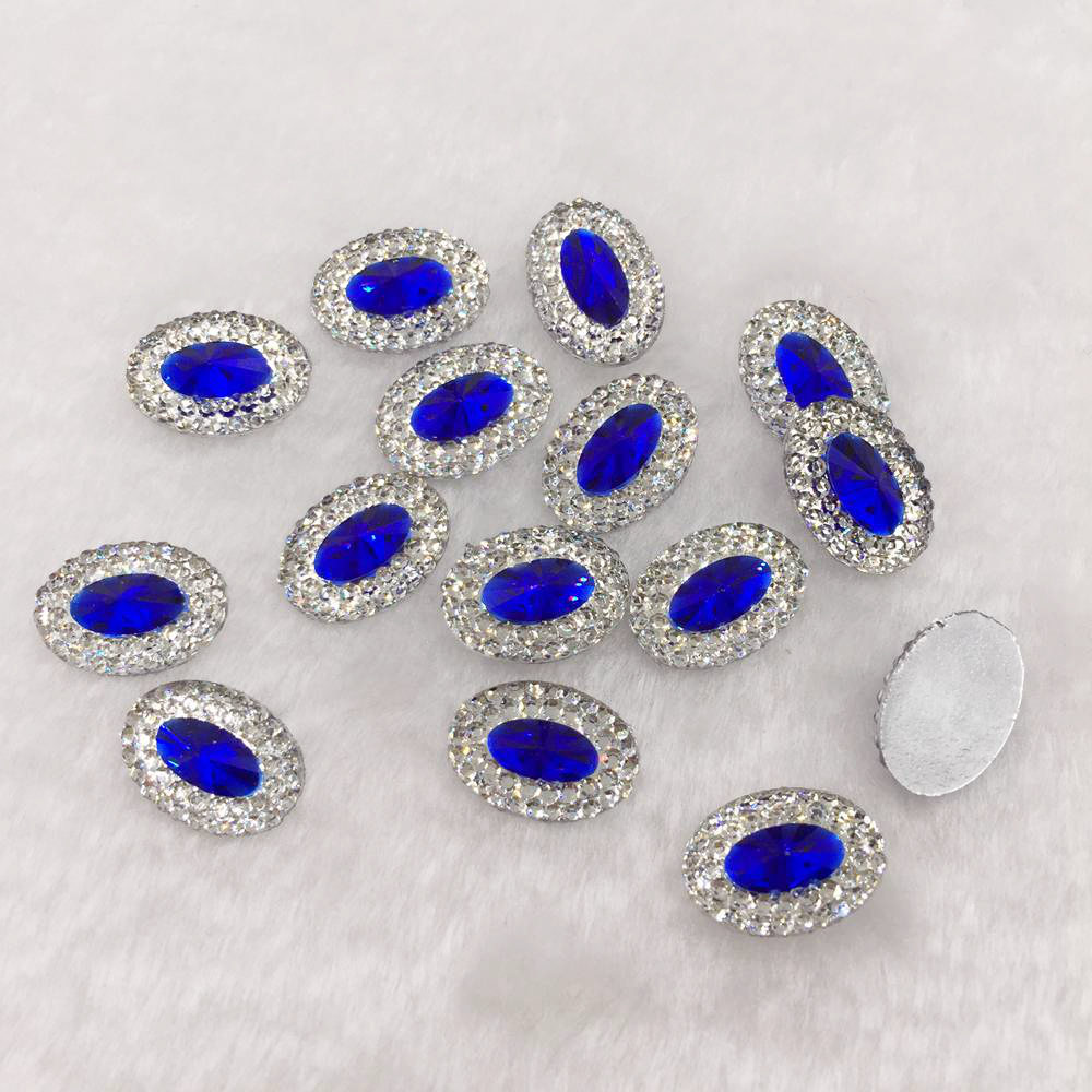 60 stks Hars 10*14mm Ovale Edelsteen plaksteen Bling strass Ornamenten DIY plakboek Wedding applicaties craft SW36: Sapphire