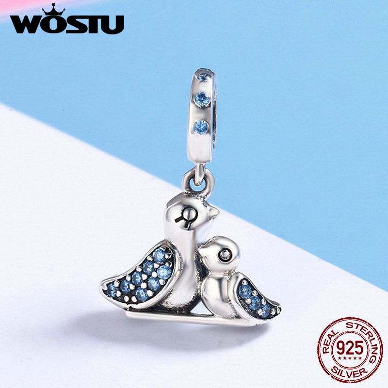 WOSTU 925 Sterling Silver Cute Bird Dependency Pendant Beads fit original WST Charms Bracelets DIY Jewelry CQC426