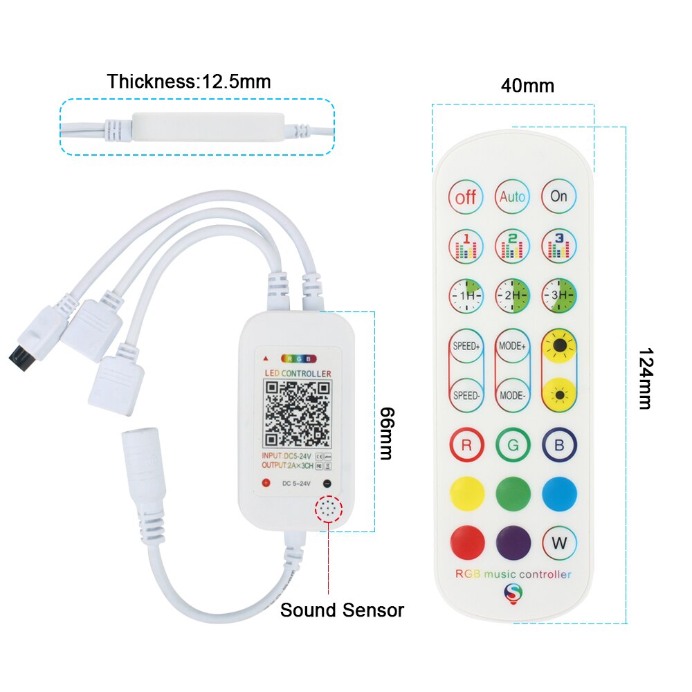 Bluetooth Led Strip Controller Met Ir 40 Sleutels Voor 3528 5050 Rgb Alexa Remore Voice App Led Light Strip Controller DC5V-24V: with IR 24key 2plug