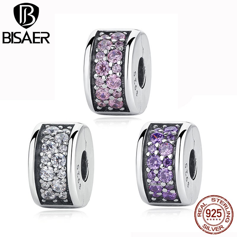 925 Sterling Silber Glänzende glänzenden Eleganz Clip, Klar CZ Reize passen BISAER Clip Armbinde Für Frauen Schmuck, Der WEUS309