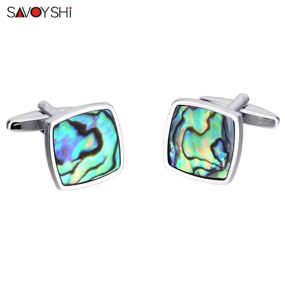 SAVOYSHI Newest Shirt Cufflinks for Mens Colored seashell Cuff links Brand Business Male Cuff Accessories