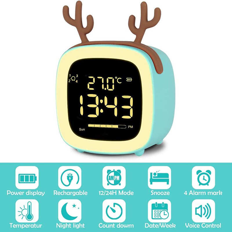 Kids Child Alarm Clock Sleep Training Clock Colorful Digital Wake Up Clock Temperature Snooze Timer Clock For Bedroom/Table/Desk