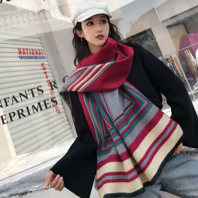 Dikke Faux Kasjmier Modieuze Patchwork Sjaals Voor Vrouwen Winter Poncho Vrouwelijke Jas Sjaal Vrouwen Tippet Shawl Pashmina: Burgundy