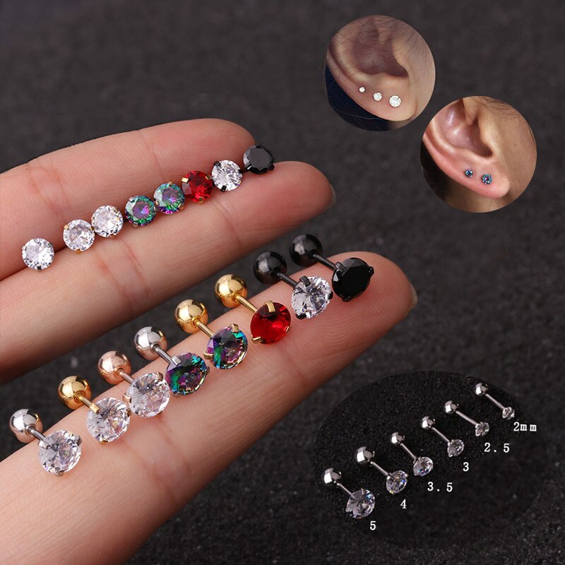1 pc lot Slim Ear sztaba iglicowa 0.8*6mm stal nierdzewna śruba stalowa powrót okrągłe cyrkonie stadniny kolczyki 2mm do 5mm IP poszycie nie łatwe znikną