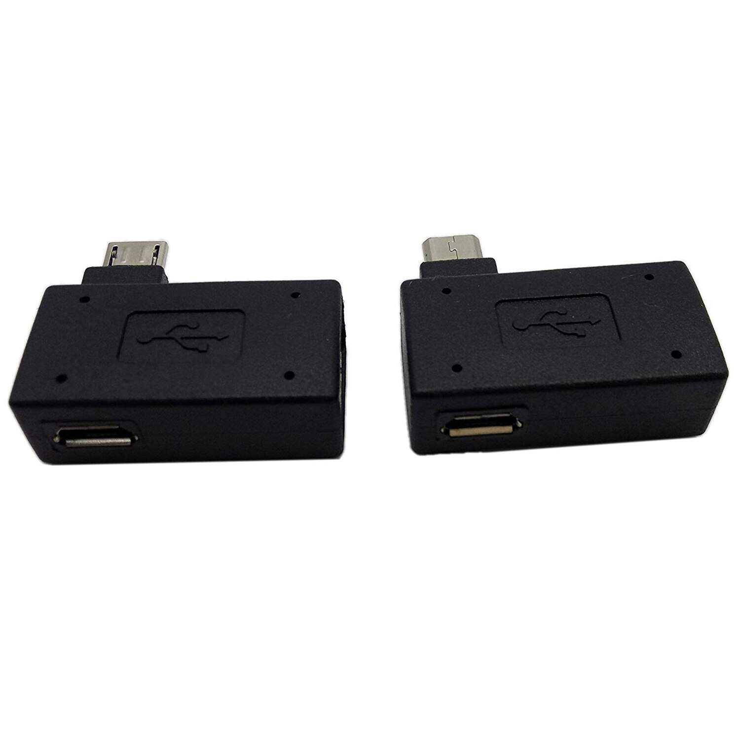 1 Pair (Left+Right) 90 Degree Angled Micro-USB 2.0 to OTG Host Adapter with USB Power Connector For Mobile Phone Tablet