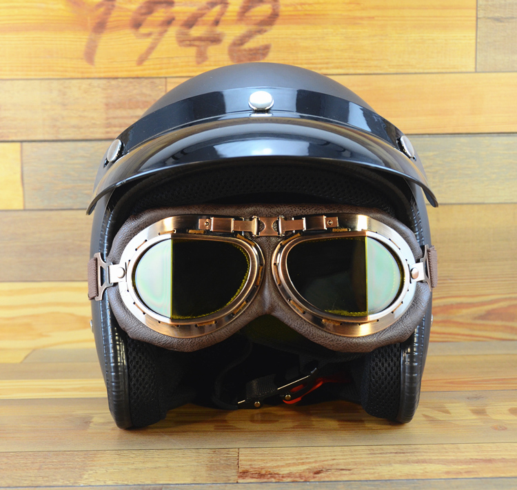 Lunettes de moto pour casque, pour pilote aviateur, rétro, en cuir PU, cuivre lunettes, pour Cruiser Cafe Racer