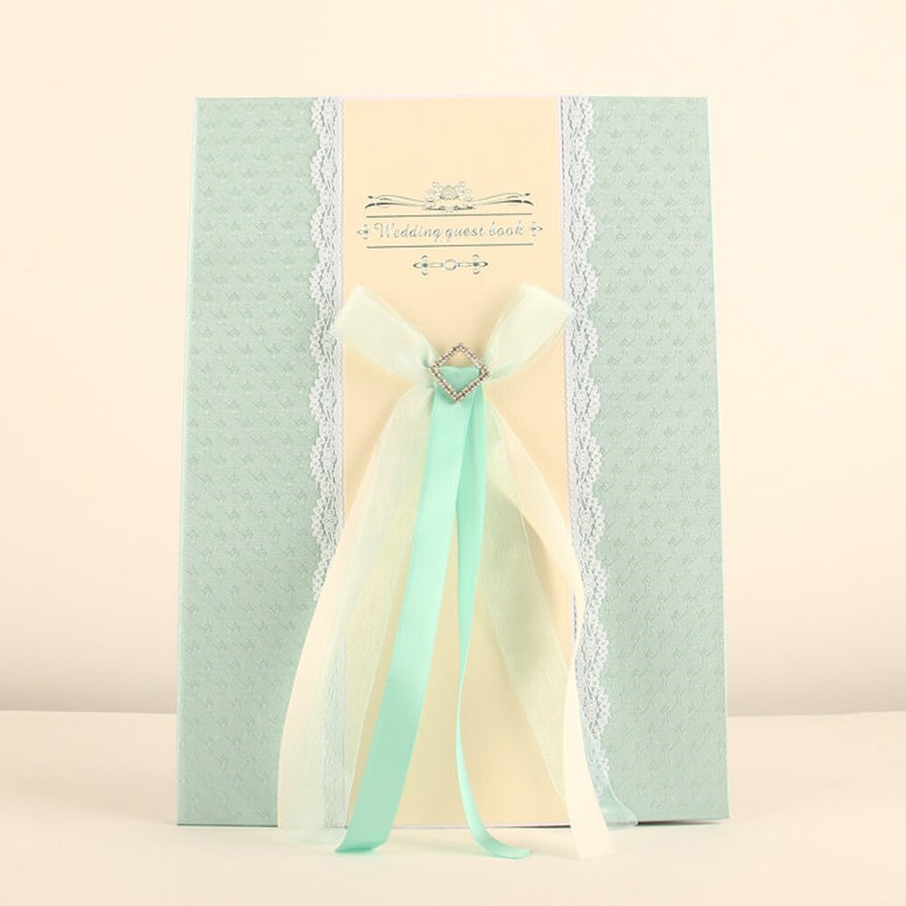 Wedding Guest Book Bridal Couples Party DIY Memory Names Signature Anniversary Engagement Ribbon Lace Decoration Rhinestone: Blauw