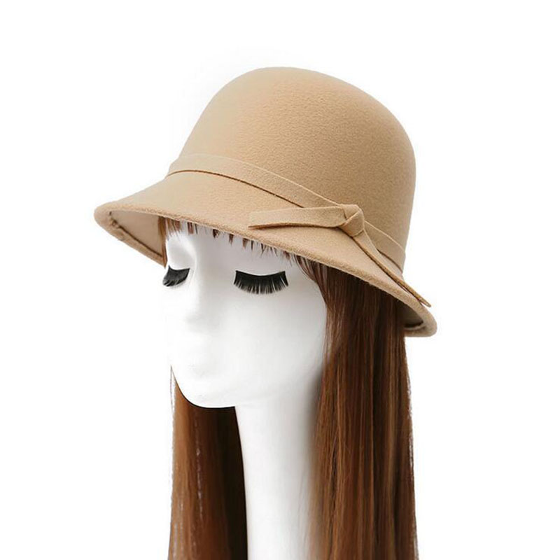 Gorro de lana con lazo para mujer, gorro de tela de lana con lazo, 6 colores, , novedad de