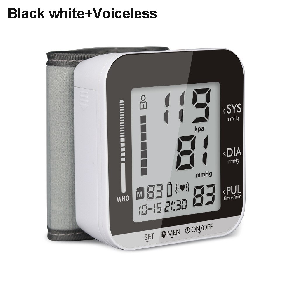 Smart Watch Blood Pressure Monitoring Electronic Wrist Pulse Sphygmomanometer Digital BP Monitor Detector for Healthcare: Blackwhite Voiceless