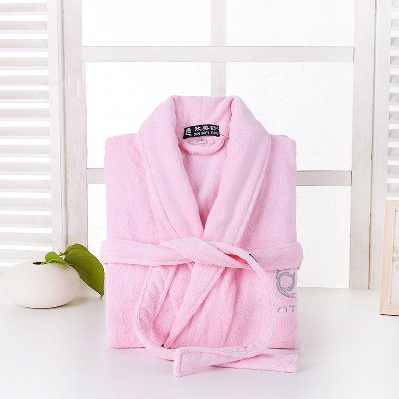 Albornoz de invierno para hombre, bata de lana de felpa, ropa de dormir para el hogar, albornoz grueso con cinturón, camisón de bolsillo: Pink / M(155-165cm)