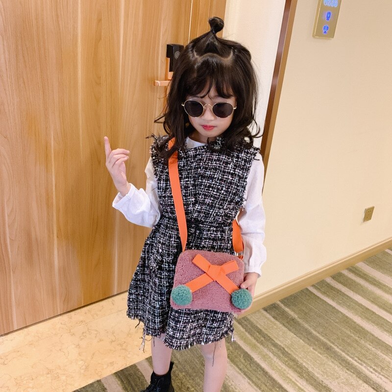 Baby Kids Bowknot Mini Fur Handbags Cute Crossbody Bags Flaps Girls Purse Plush Bag School Handbag
