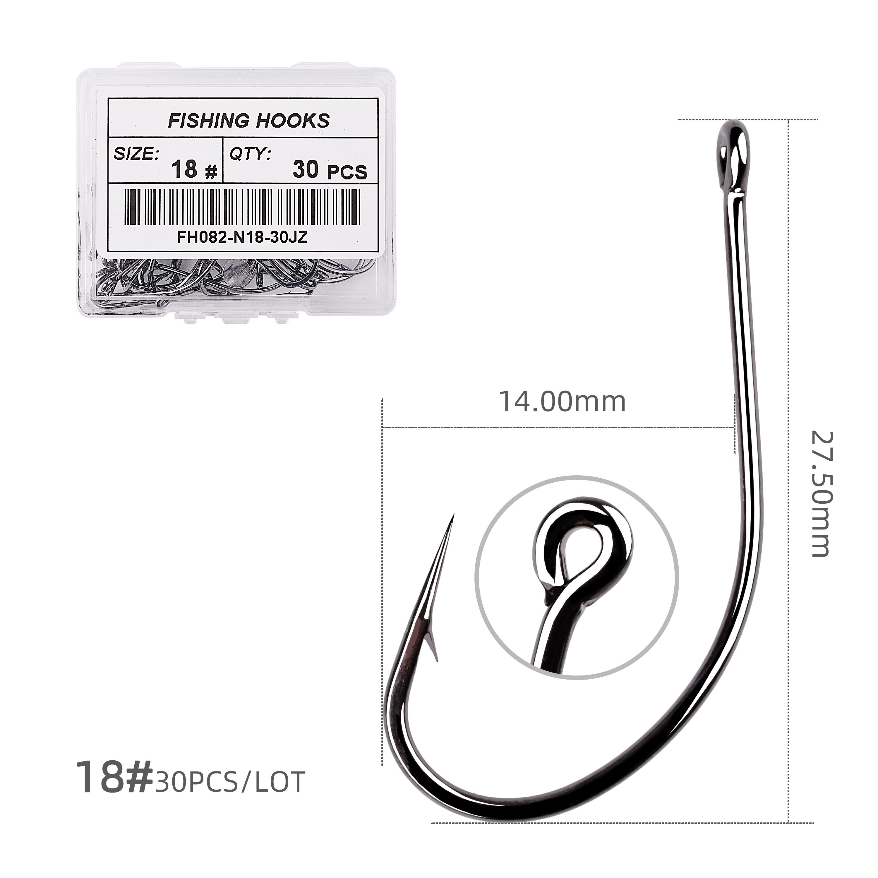 30pcs Fishing Hooks Hign Carbon Steel Offset Barbed Sea Fishhook For Soft Lure Worm Fish Hook Bass Carp Fishing Tackle Box: Size 18 -30pcs