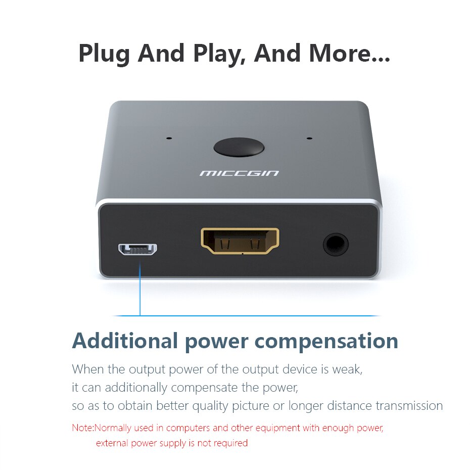 4K HDMI Switcher 1x2 Mini 1 IN 2 OUT Wire Control HD 2.0 For XBOX 360 PS4 Smart Android HDTV Switch Adapter Spliter MICCGIN