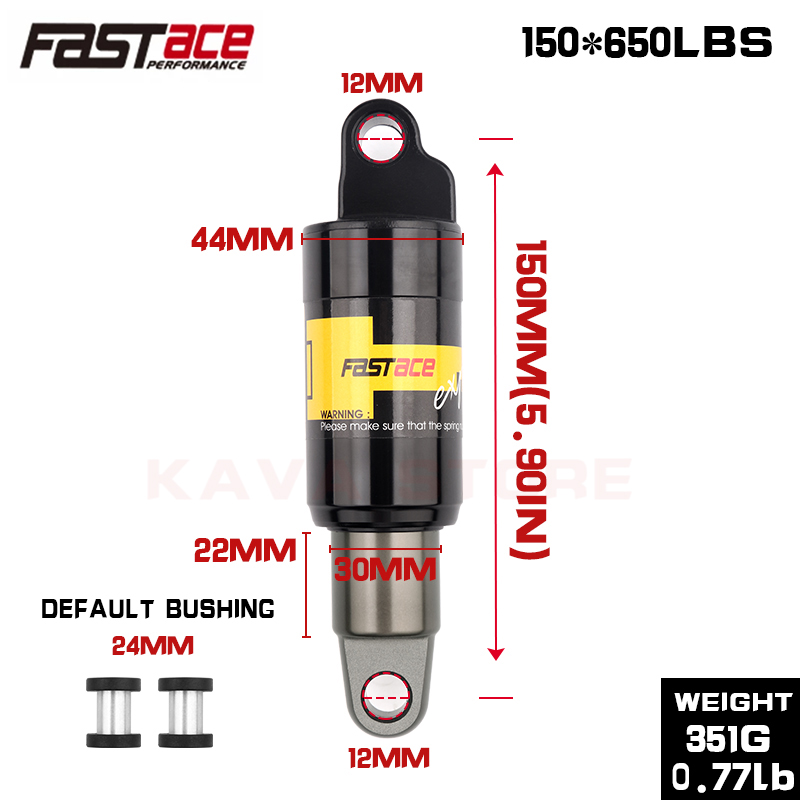 1pc Fastace MTB Hydraulic Spring Shock Absorber 125 150 165 185mm 650lbs e-Bike Rear Shock for Xiaomi Pro 2 Kugoo G Booster M5: 150mm