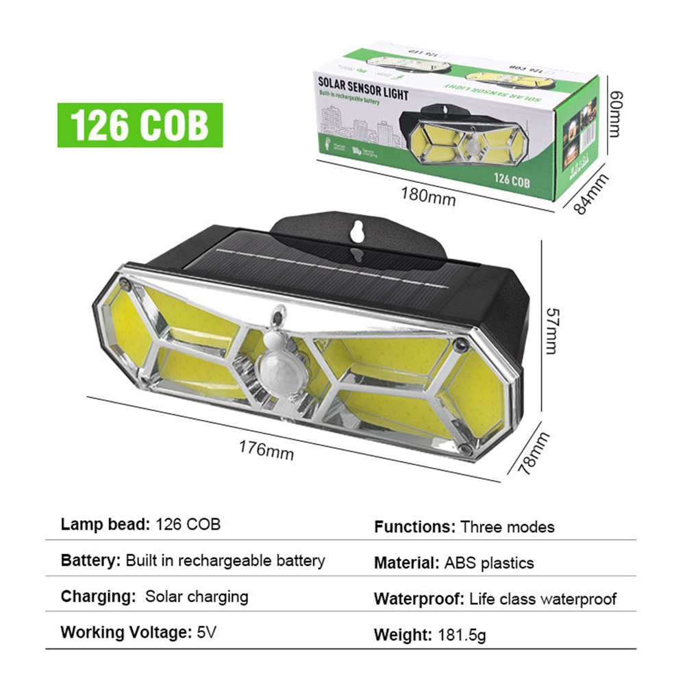 A+, Solar Light Outdoor Waterproof For Garden Path Street Landscape Spotlight Wall Solar Powered Flo: 126 COB