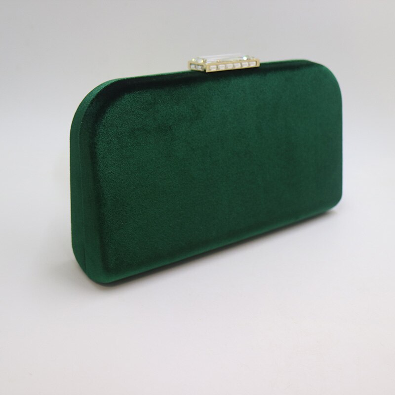 Dark Green Velvet Hard Case Box Clutch Evening Bags and Clutch Purses Handbags with Shoulder Chain for Ball Party Prom: D-Green