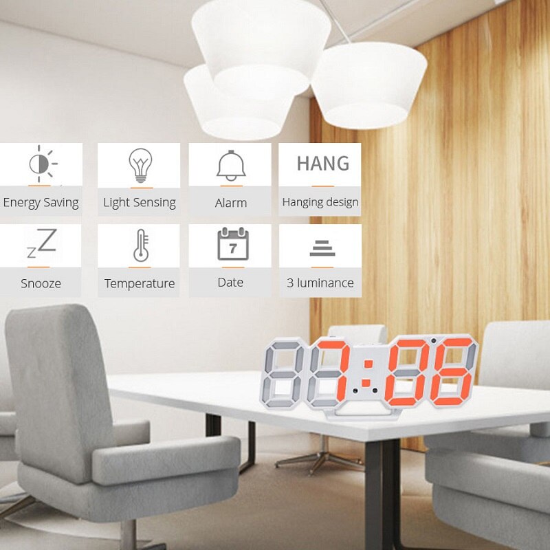 Horloge murale numérique LED, alarme, Date, température, rétro-éclairage automatique, Table de bureau, décoration de la maison, support, horloges suspendues à usage domestique