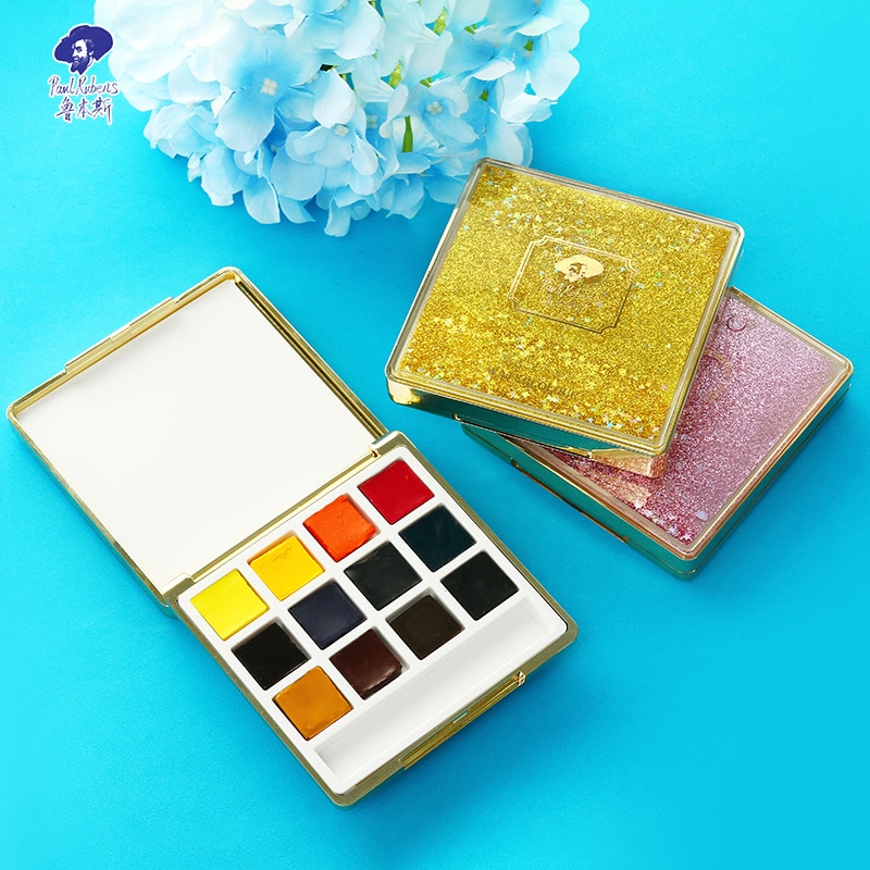 Paul Rubens Solid Watercolor Paint set 12 Colors Travel Portable Brilliant Series Paint for Artist Master