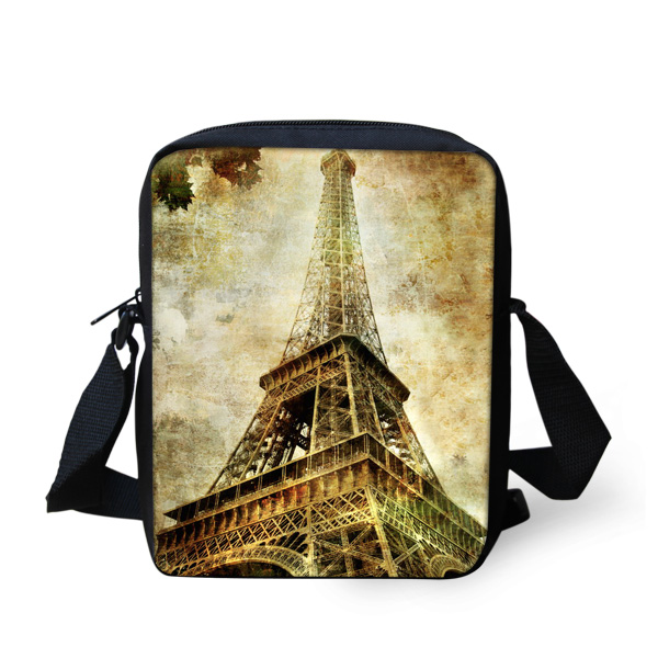 Thikin berømte eiffeltårnet i paris mønster print messenger bag børn studerende drenge crossbody tasker til skole mini håndtaske: D0462e
