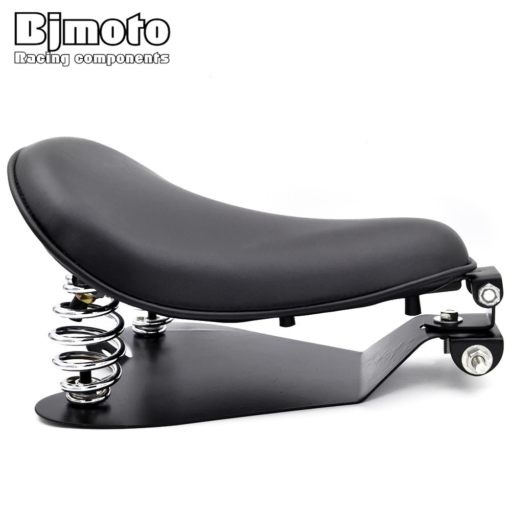 BJMOTO-almohadilla de asiento delgada para Conductor, de cuero negro, Solo con Kits de soporte de montaje para Harley Sportster Bobber Chopper